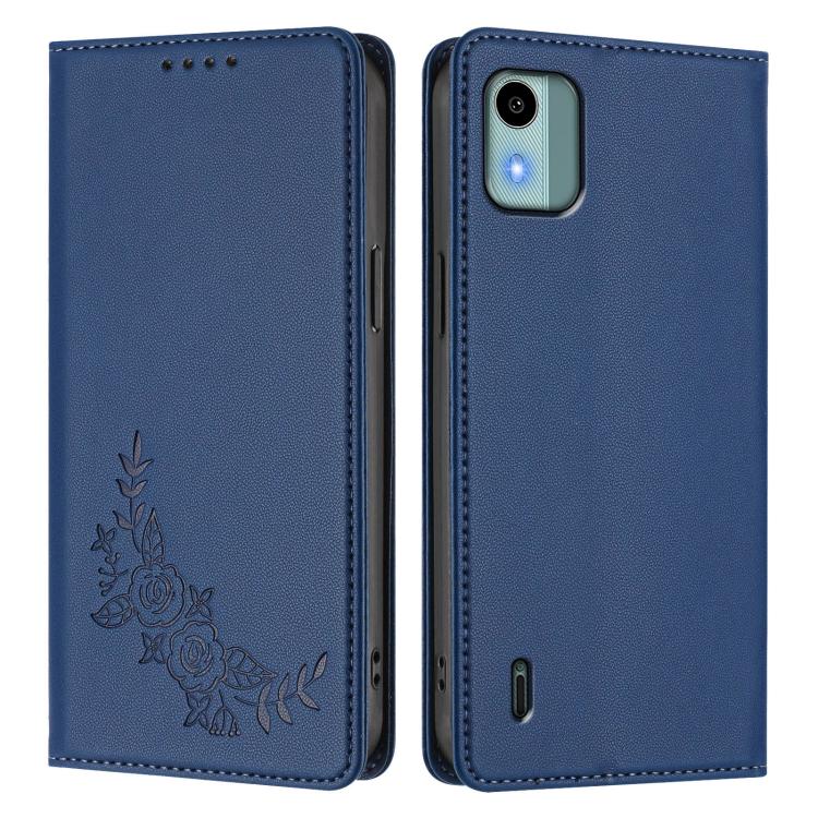 For Nokia C12 Peony Embossed Magnetic RFID Vegan Leather Phone Case