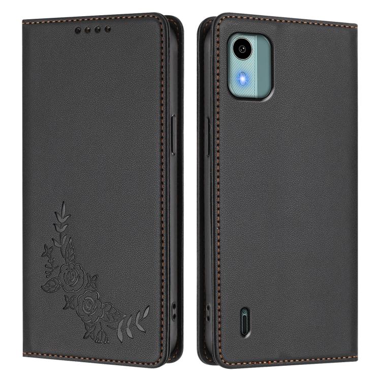 For Nokia C12 Peony Embossed Magnetic RFID Vegan Leather Phone Case