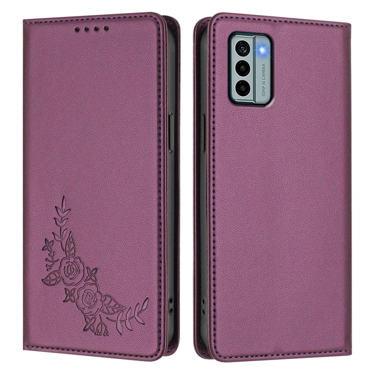 For Nokia G22 Peony Embossed Magnetic RFID Vegan Leather Phone Case