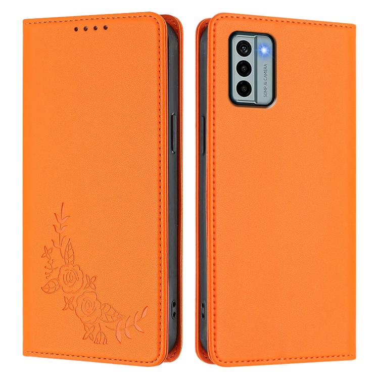 For Nokia G22 Peony Embossed Magnetic RFID Vegan Leather Phone Case