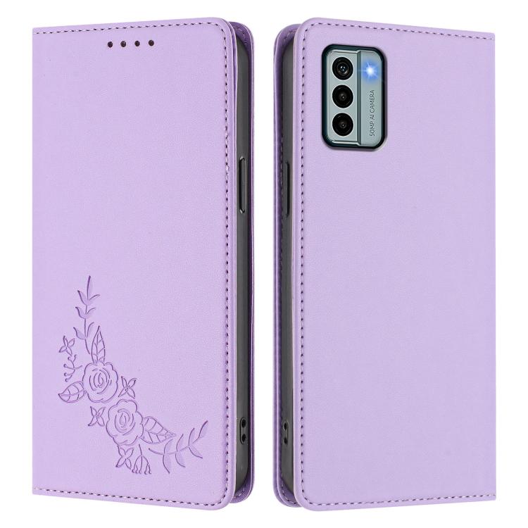 For Nokia G22 Peony Embossed Magnetic RFID Vegan Leather Phone Case