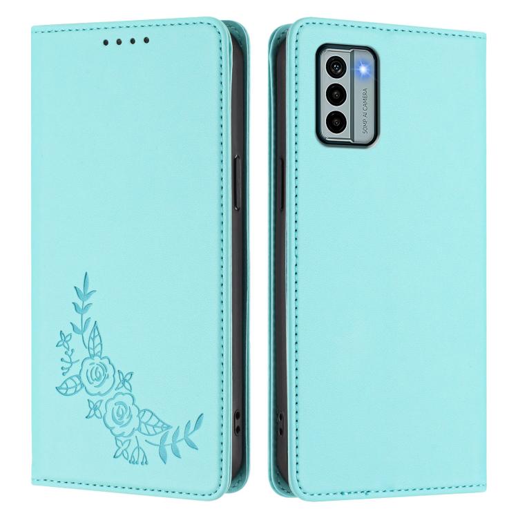 For Nokia G22 Peony Embossed Magnetic RFID Vegan Leather Phone Case