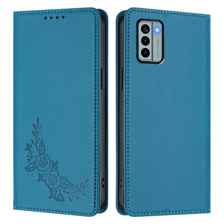 For Nokia G22 Peony Embossed Magnetic RFID Vegan Leather Phone Case
