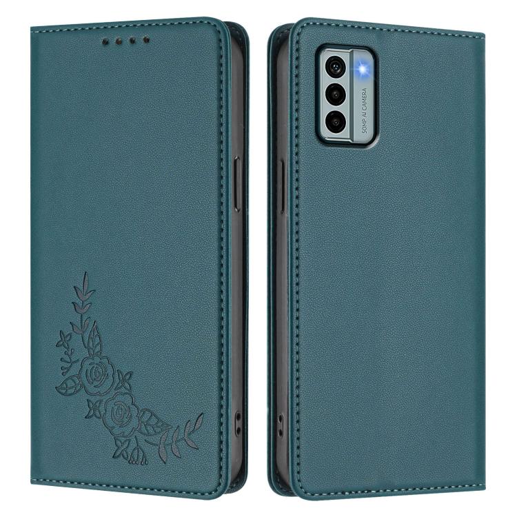 For Nokia G22 Peony Embossed Magnetic RFID Vegan Leather Phone Case