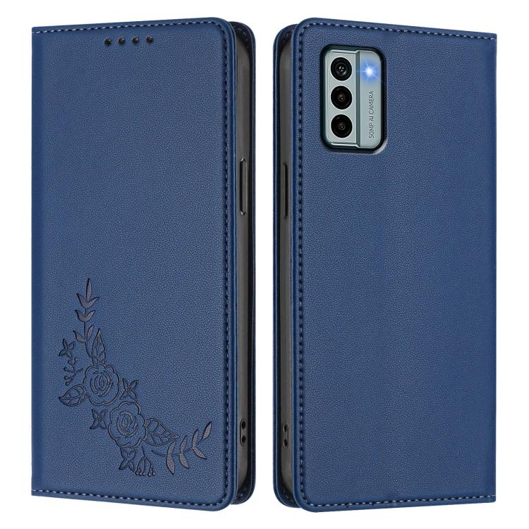 For Nokia G22 Peony Embossed Magnetic RFID Vegan Leather Phone Case