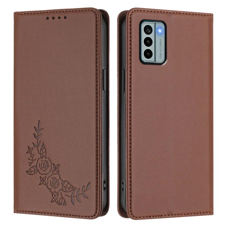 For Nokia G22 Peony Embossed Magnetic RFID Vegan Leather Phone Case