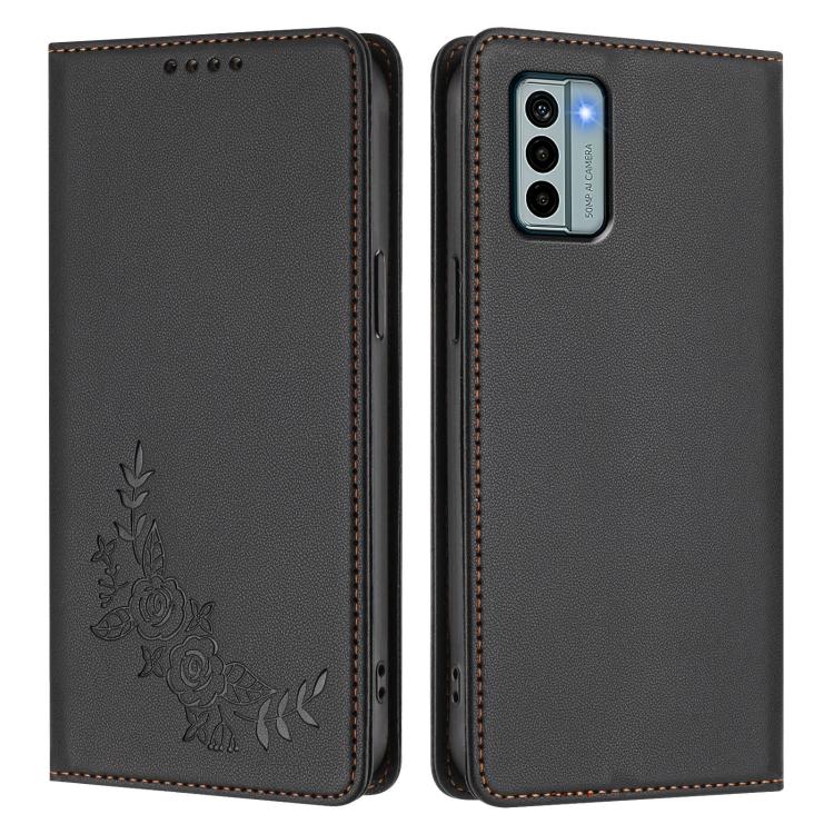 For Nokia G22 Peony Embossed Magnetic RFID Vegan Leather Phone Case