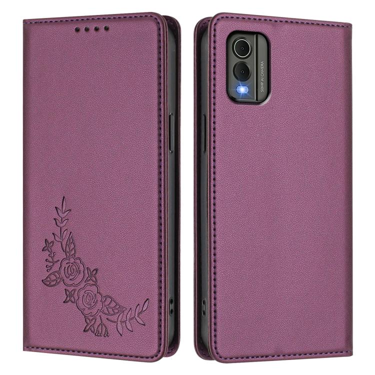 For Nokia C32 Peony Embossed Magnetic RFID Vegan Leather Phone Case