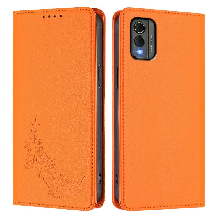 For Nokia C32 Peony Embossed Magnetic RFID Vegan Leather Phone Case