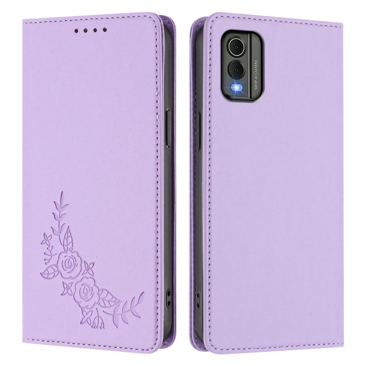 For Nokia C32 Peony Embossed Magnetic RFID Vegan Leather Phone Case