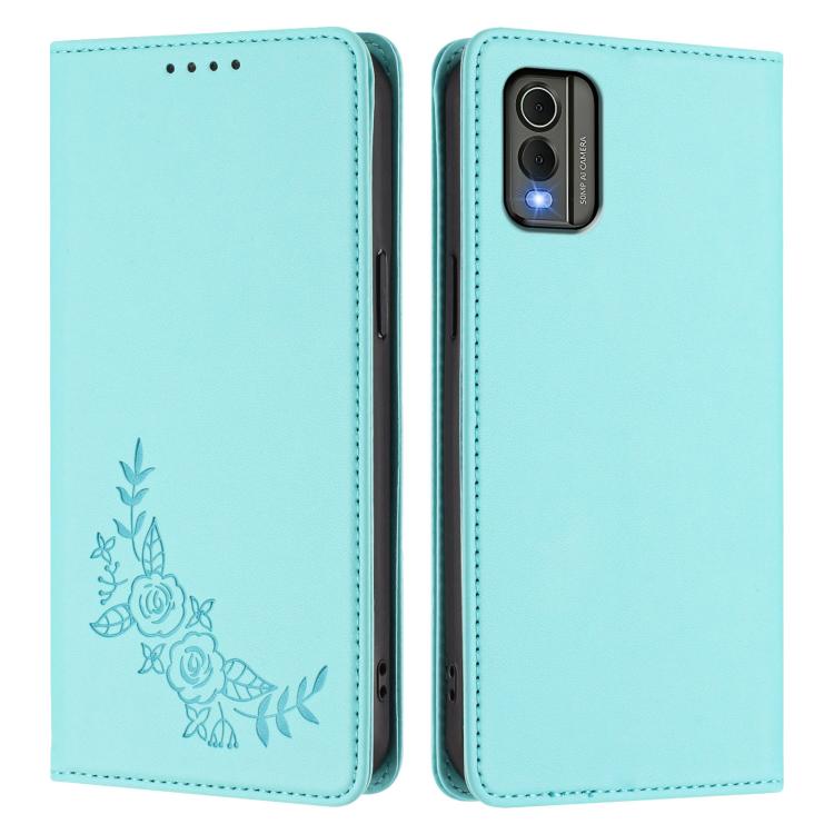 For Nokia C32 Peony Embossed Magnetic RFID Vegan Leather Phone Case