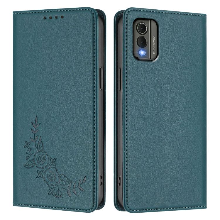 For Nokia C32 Peony Embossed Magnetic RFID Vegan Leather Phone Case