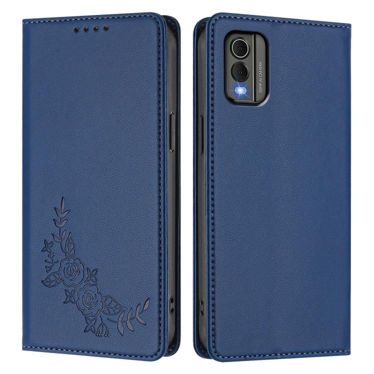 For Nokia C32 Peony Embossed Magnetic RFID Vegan Leather Phone Case