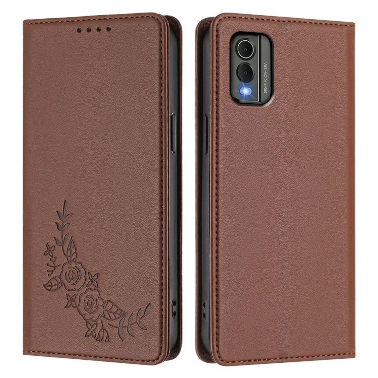 For Nokia C32 Peony Embossed Magnetic RFID Vegan Leather Phone Case