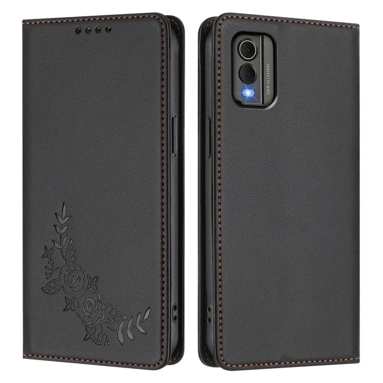 For Nokia C32 Peony Embossed Magnetic RFID Vegan Leather Phone Case