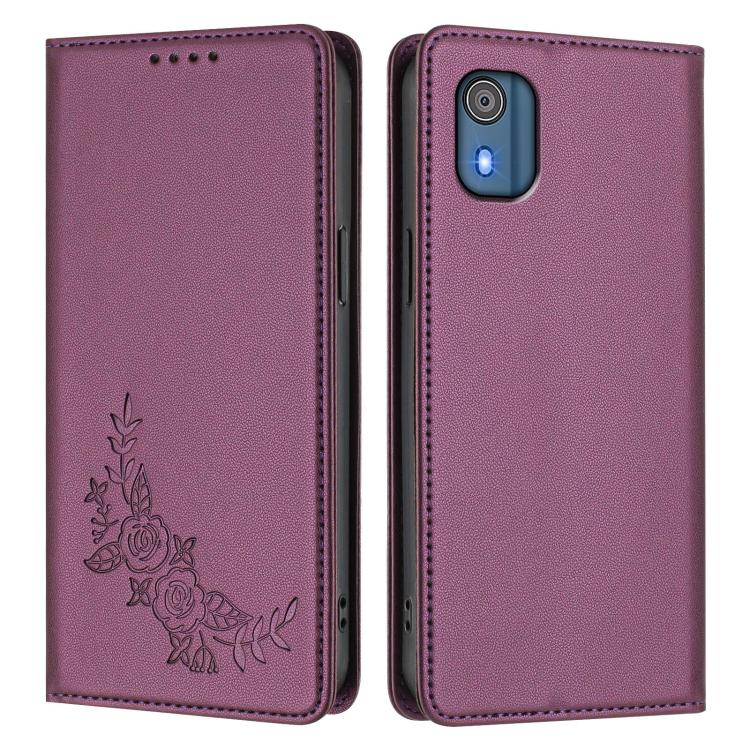 For Nokia C02 Peony Embossed Magnetic RFID Vegan Leather Phone Case