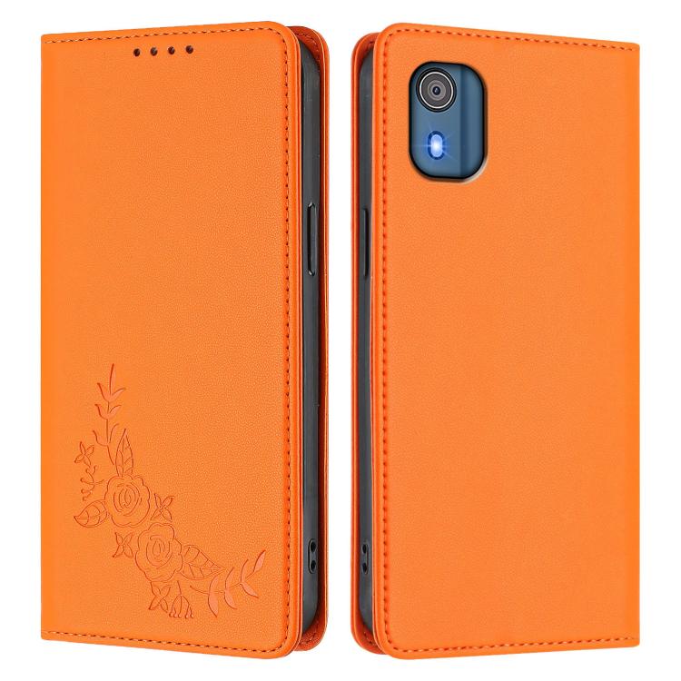 For Nokia C02 Peony Embossed Magnetic RFID Vegan Leather Phone Case
