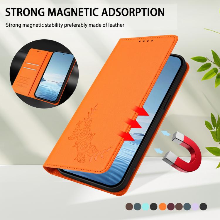 For Nokia C02 Peony Embossed Magnetic RFID Vegan Leather Phone Case