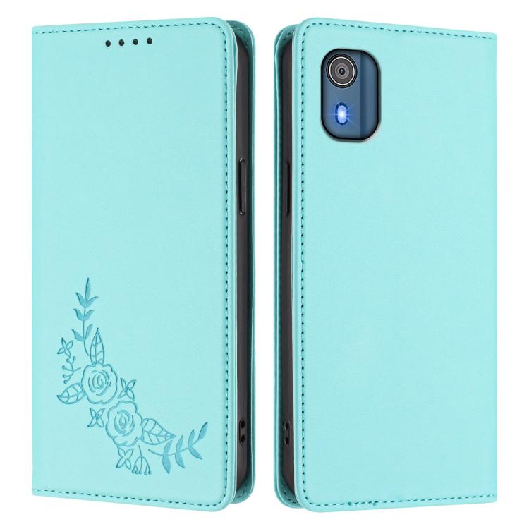For Nokia C02 Peony Embossed Magnetic RFID Vegan Leather Phone Case