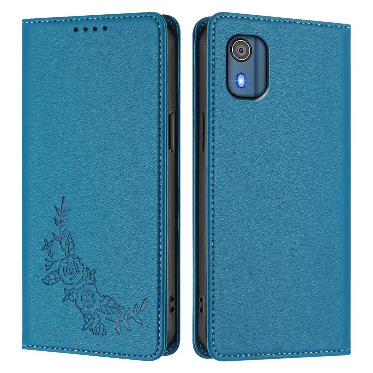 For Nokia C02 Peony Embossed Magnetic RFID Vegan Leather Phone Case