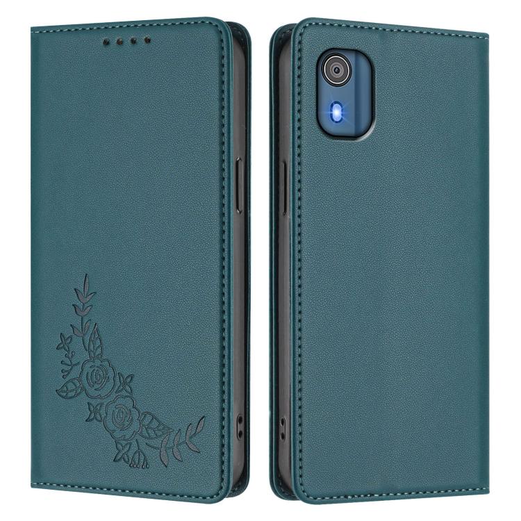 For Nokia C02 Peony Embossed Magnetic RFID Vegan Leather Phone Case