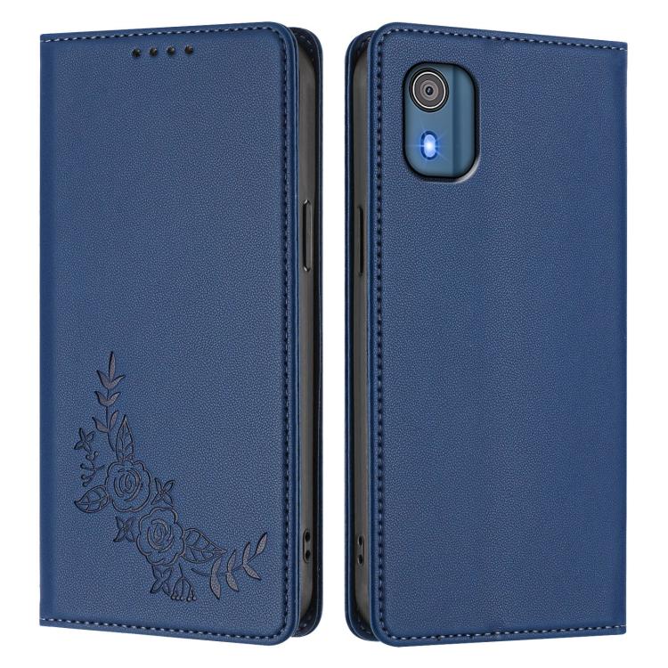 For Nokia C02 Peony Embossed Magnetic RFID Vegan Leather Phone Case