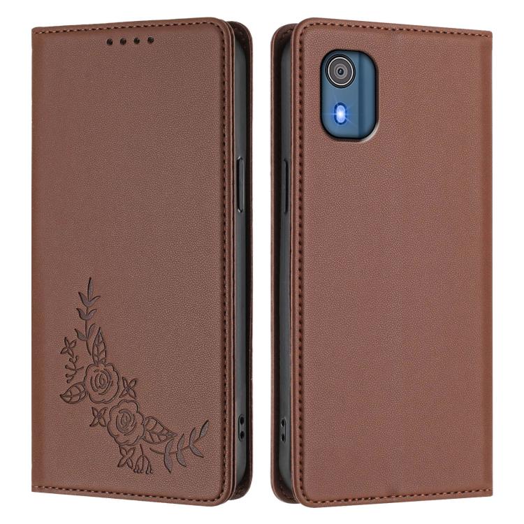 For Nokia C02 Peony Embossed Magnetic RFID Vegan Leather Phone Case