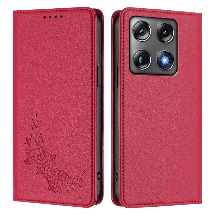 For Motorola Moto X70 Air Pro / Signature 5G Peony Embossed Magnetic RFID Vegan Leather Phone Case
