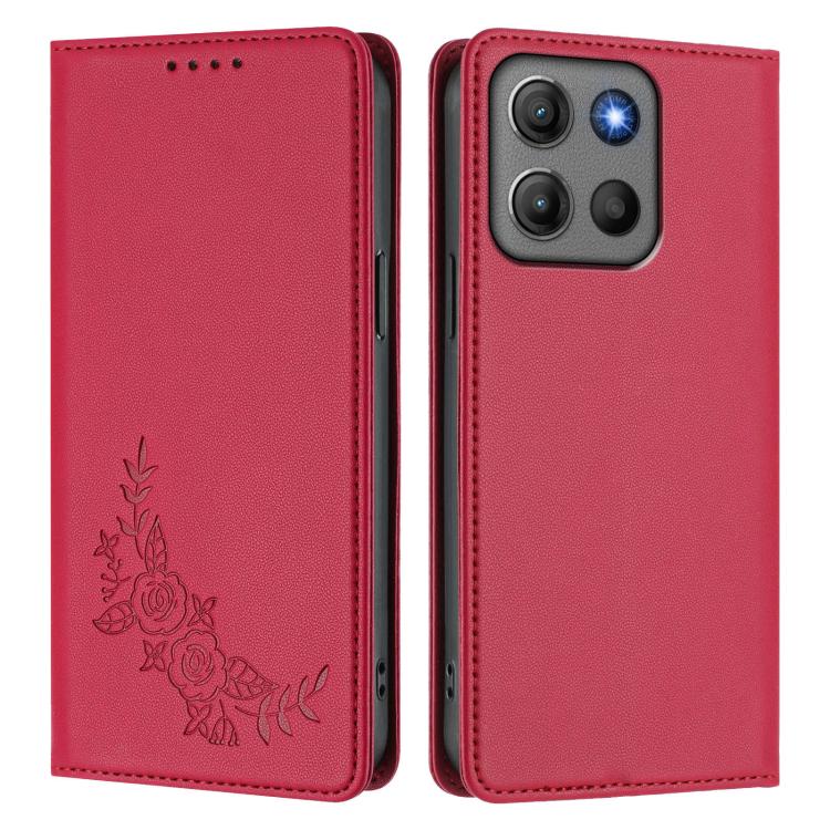 For Motorola Moto G17 4G / G17 Power 4G Peony Embossed Magnetic RFID Vegan Leather Phone Case
