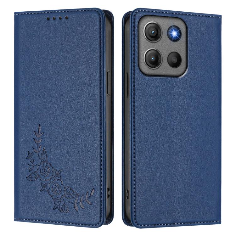 For Motorola Moto G17 4G / G17 Power 4G Peony Embossed Magnetic RFID Vegan Leather Phone Case