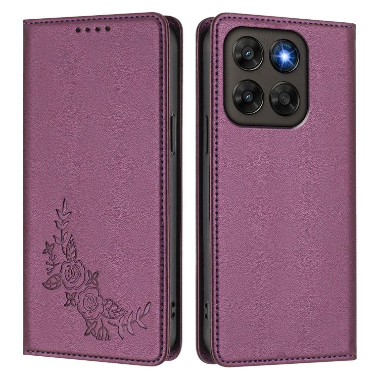 For Motorola Moto G87 / G67 / G77 5G Peony Embossed Magnetic RFID Vegan Leather Phone Case