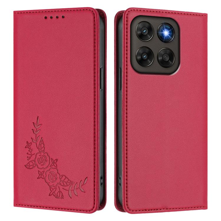 For Motorola Moto G87 / G67 / G77 5G Peony Embossed Magnetic RFID Vegan Leather Phone Case