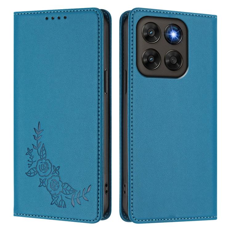 For Motorola Moto G87 / G67 / G77 5G Peony Embossed Magnetic RFID Vegan Leather Phone Case