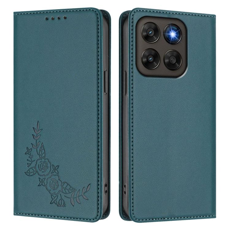For Motorola Moto G87 / G67 / G77 5G Peony Embossed Magnetic RFID Vegan Leather Phone Case