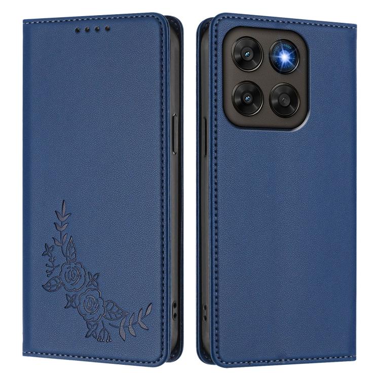 For Motorola Moto G87 / G67 / G77 5G Peony Embossed Magnetic RFID Vegan Leather Phone Case