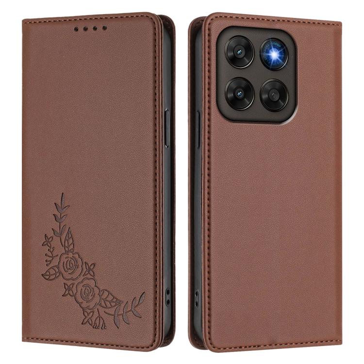 For Motorola Moto G87 / G67 / G77 5G Peony Embossed Magnetic RFID Vegan Leather Phone Case