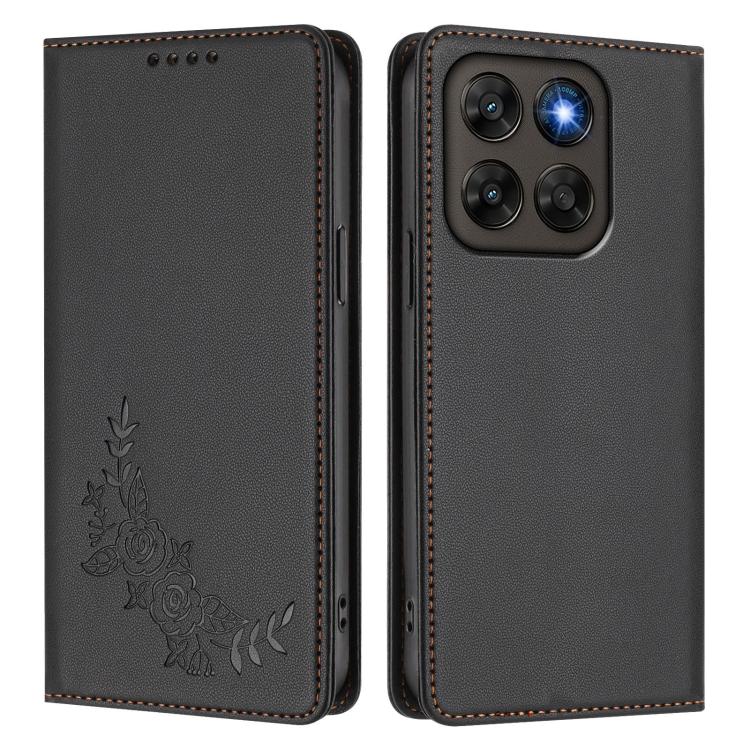 For Motorola Moto G87 / G67 / G77 5G Peony Embossed Magnetic RFID Vegan Leather Phone Case