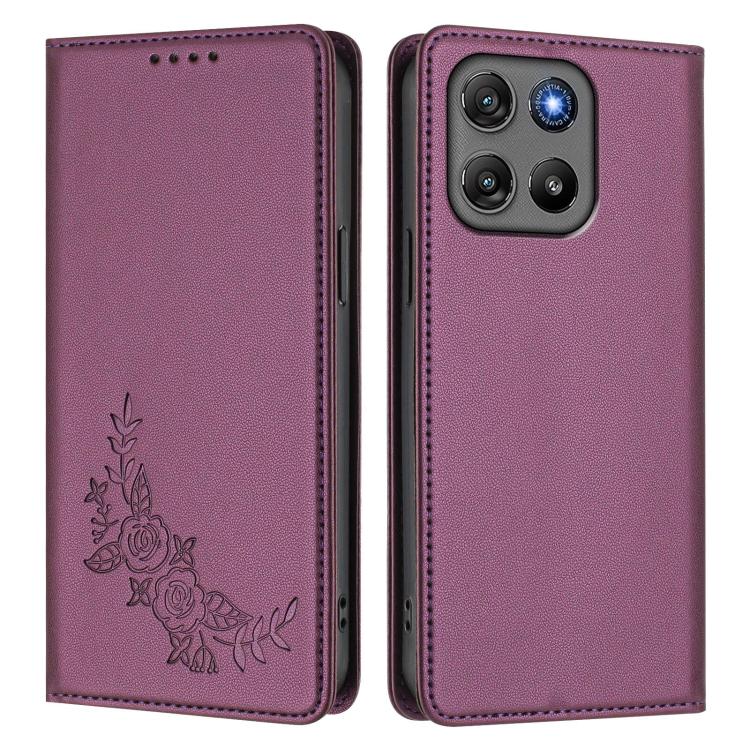For Motorola Moto G57 / G67 Power Peony Embossed Magnetic RFID Vegan Leather Phone Case