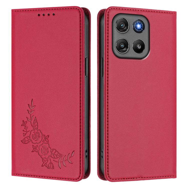 For Motorola Moto G57 / G67 Power Peony Embossed Magnetic RFID Vegan Leather Phone Case