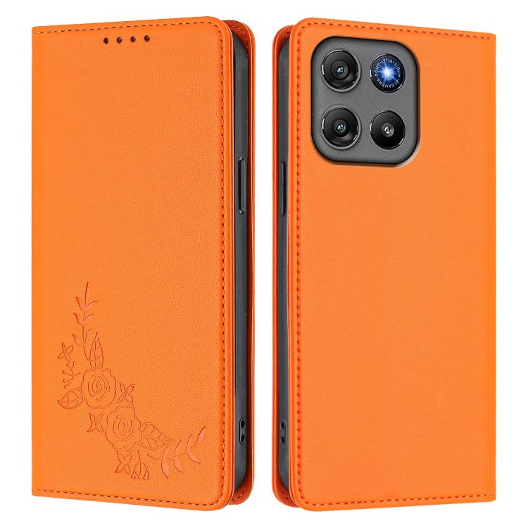 For Motorola Moto G57 / G67 Power Peony Embossed Magnetic RFID Vegan Leather Phone Case