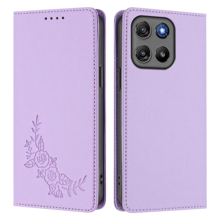 For Motorola Moto G57 / G67 Power Peony Embossed Magnetic RFID Vegan Leather Phone Case