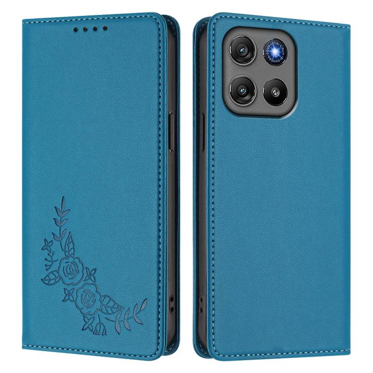 For Motorola Moto G57 / G67 Power Peony Embossed Magnetic RFID Vegan Leather Phone Case