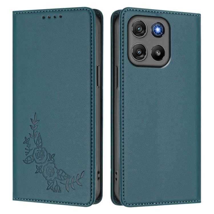 For Motorola Moto G57 / G67 Power Peony Embossed Magnetic RFID Vegan Leather Phone Case