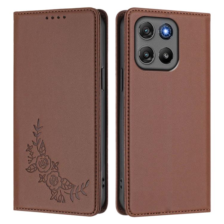 For Motorola Moto G57 / G67 Power Peony Embossed Magnetic RFID Vegan Leather Phone Case