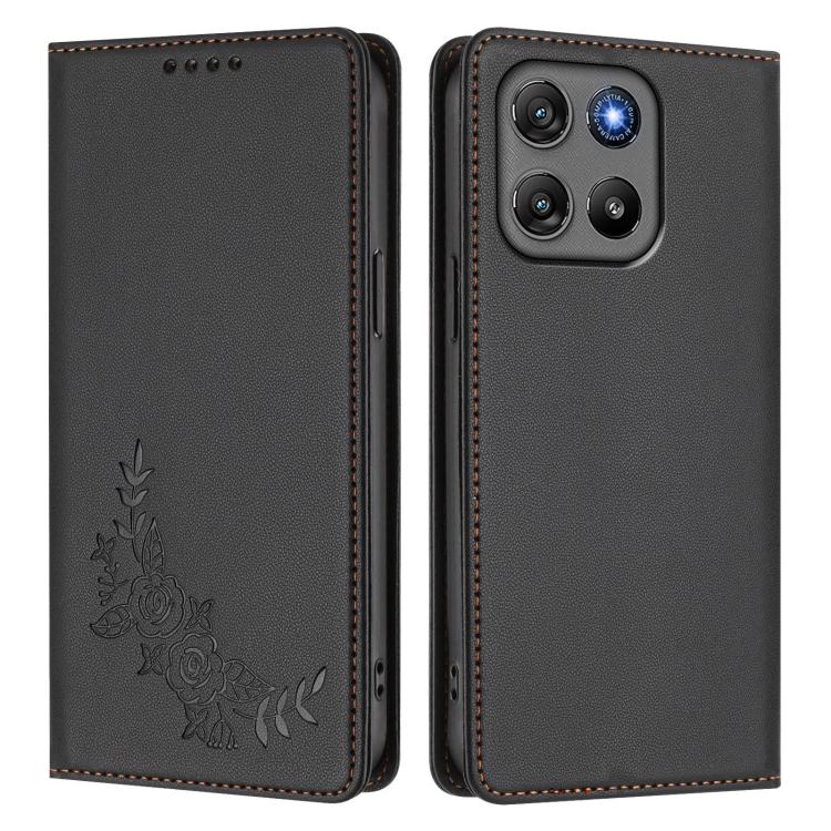 For Motorola Moto G57 / G67 Power Peony Embossed Magnetic RFID Vegan Leather Phone Case