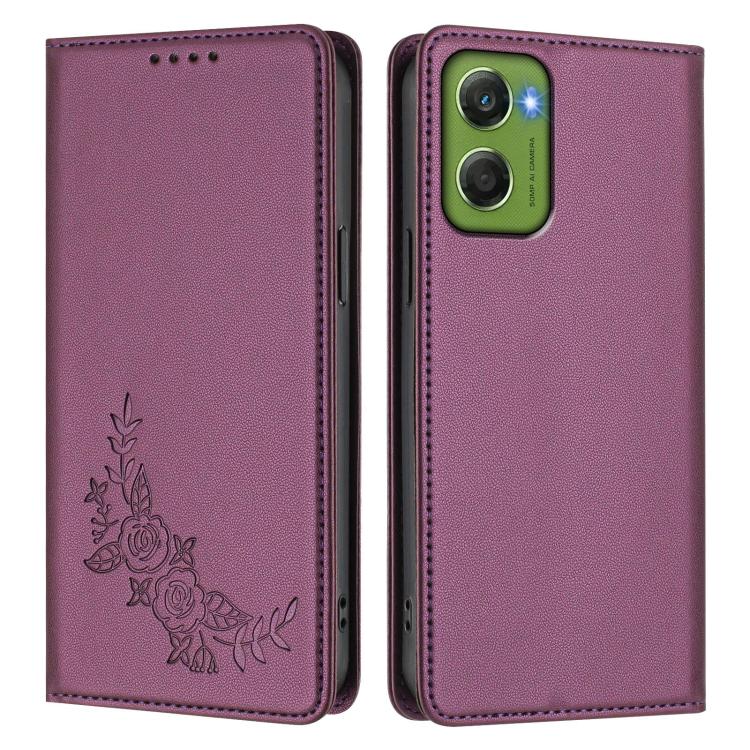For Motorola Moto G06 4G / G06 Power Peony Embossed Magnetic RFID Vegan Leather Phone Case