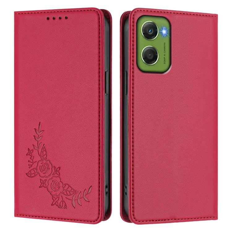 For Motorola Moto G06 4G / G06 Power Peony Embossed Magnetic RFID Vegan Leather Phone Case