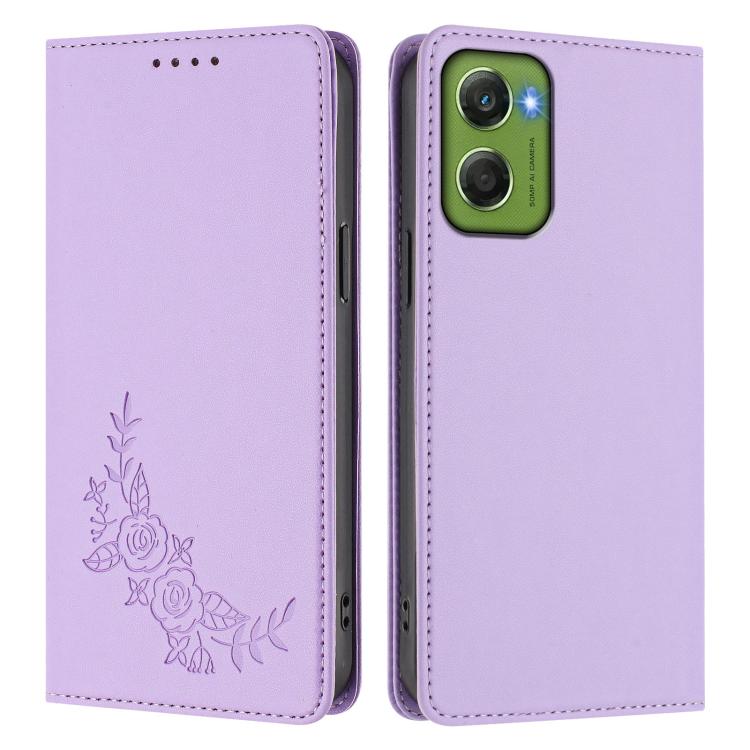 For Motorola Moto G06 4G / G06 Power Peony Embossed Magnetic RFID Vegan Leather Phone Case
