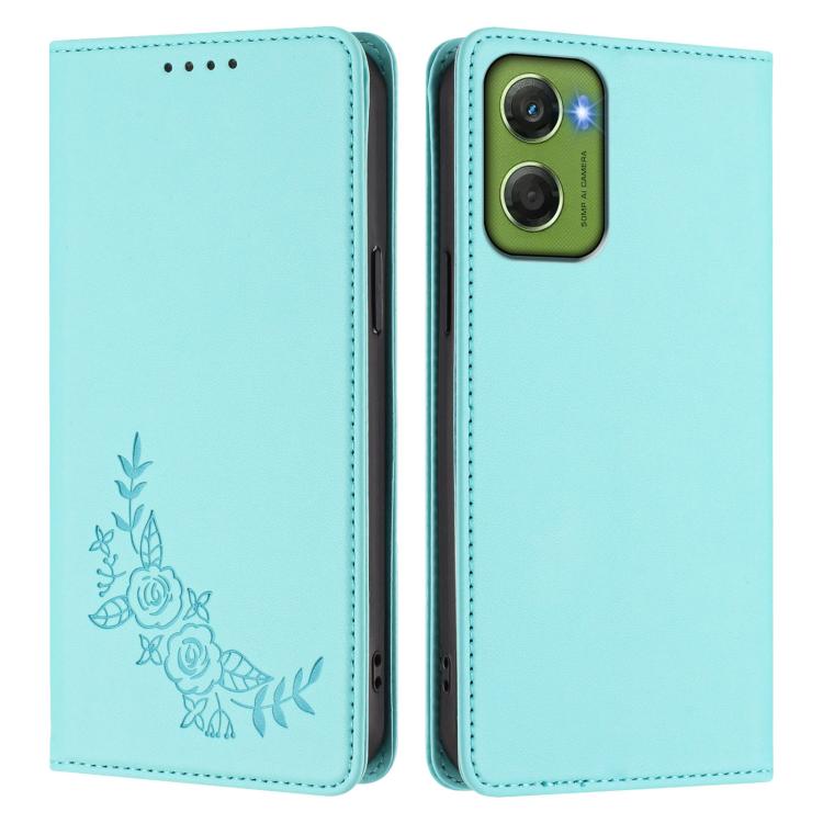 For Motorola Moto G06 4G / G06 Power Peony Embossed Magnetic RFID Vegan Leather Phone Case