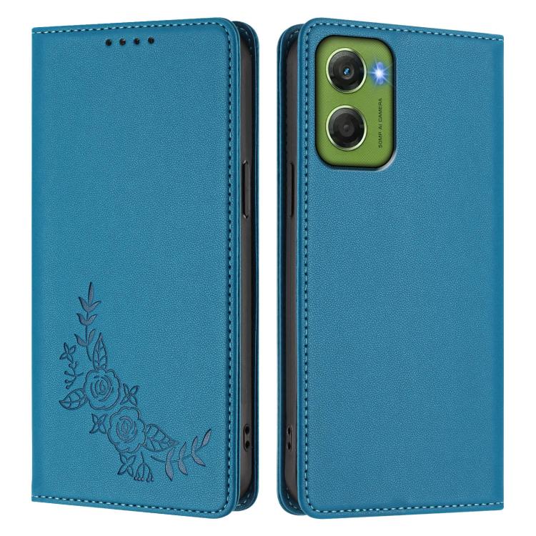 For Motorola Moto G06 4G / G06 Power Peony Embossed Magnetic RFID Vegan Leather Phone Case